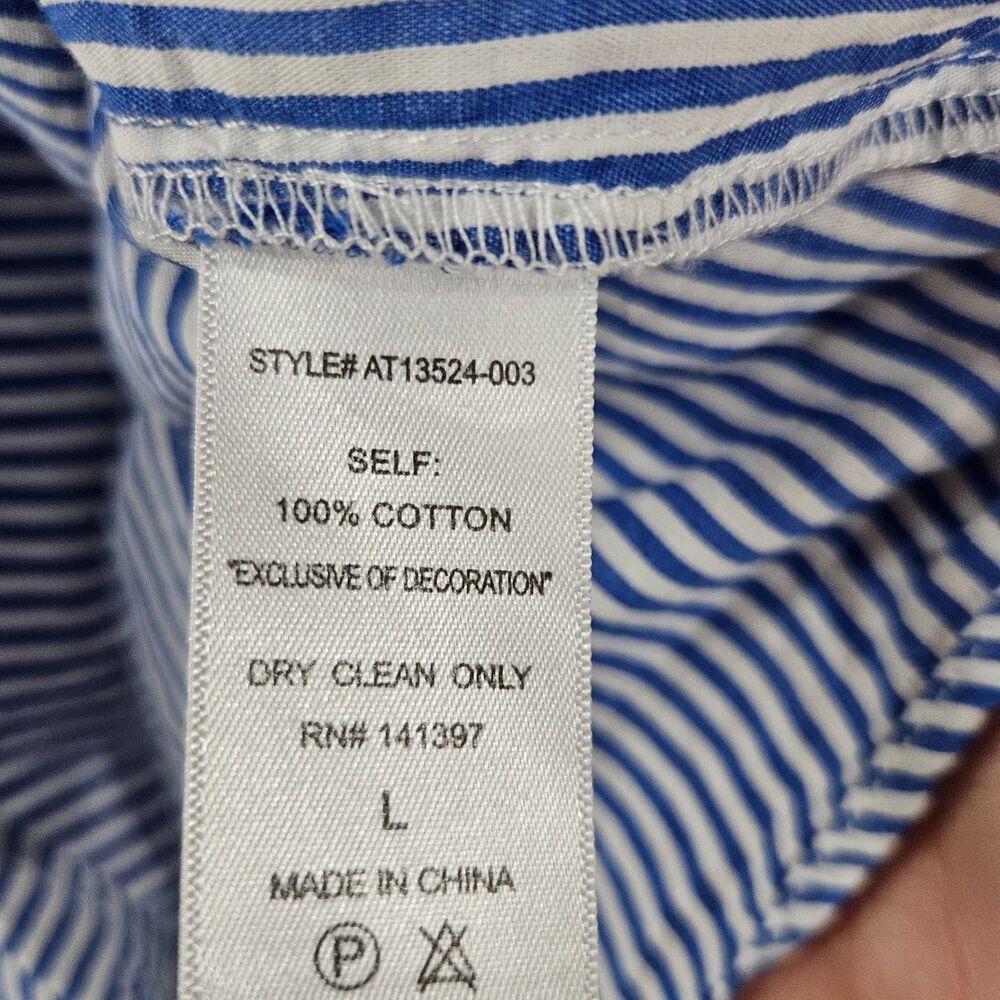 ASTR L Cotton Puff Sleeve Blue Top Matress Stripe Blouse off Shoulder Summer - Picture 5 of 6